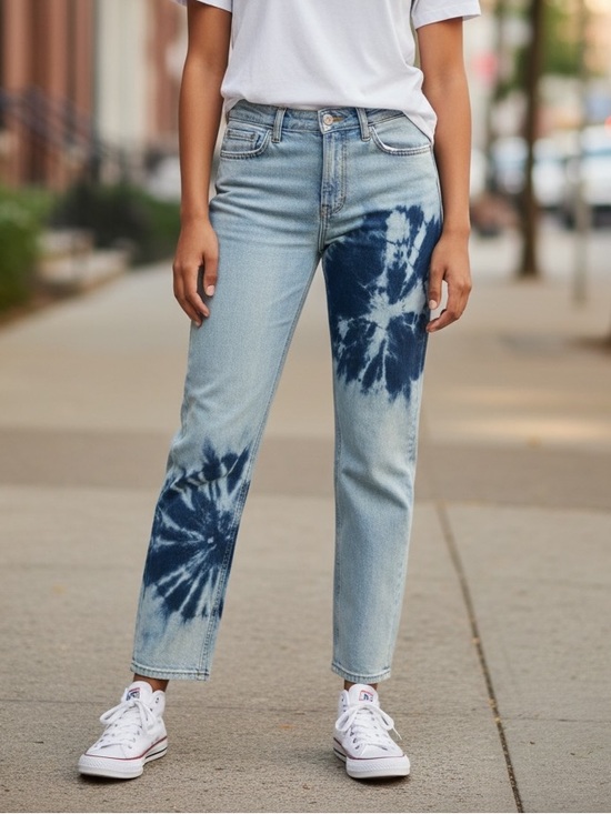 Lee Denim - Lee Blue Tie-Dye Mid Rise Bootcut Fringe Hem Stretch hippie Jeans Size 10